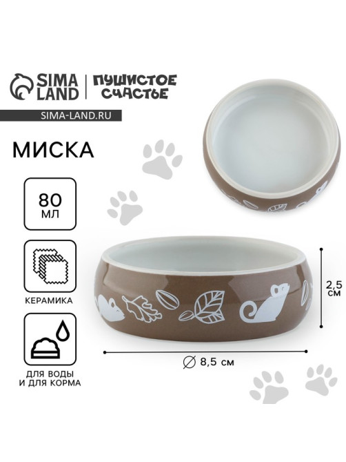 Миска керамическая «Вкусняшки», 80 мл, для грызунов