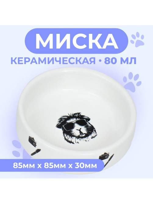 Миска для грызунов «Чёрно-белый», 80 мл, 8.5×3 см, керамика, белая