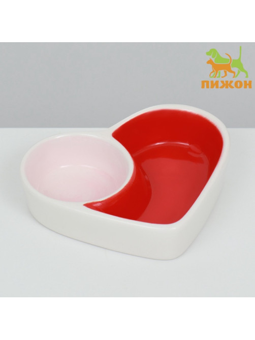 Миска для грызунов двойная «Сердце» 10×8.5×2.3 см, керамика