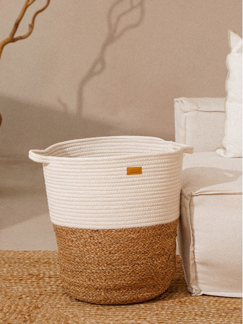 Корзина для белья плетеная круглая SL Home Orden, хлопок, гиацинт, 35×40 см