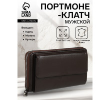 Портмоне-клатч мужской на молнии TEXTURA, коричневое