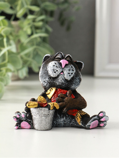 Фигурка полистоун «Кот на рыбалке», 10 см