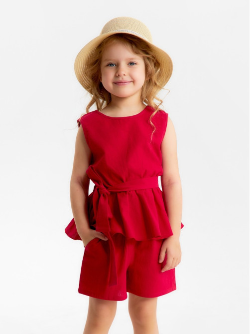 Комплект для девочки (топ и шорты) KAFTAN: Summer cotton, красный, размер 38 (146-152 см)