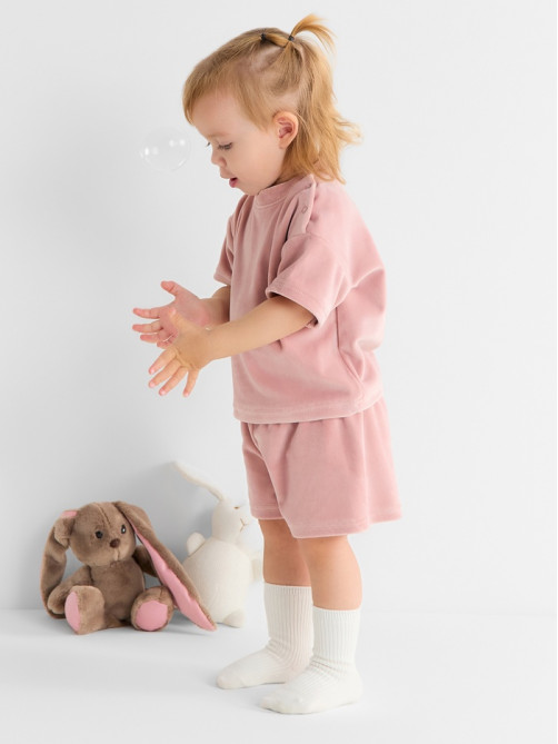 Костюм для девочки (шорты, футболка) «Крошка Я» Plushy, рост 74-80 см, розовый