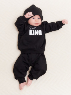 Комплект для мальчика, (джемпер, брюки, шапочка) «Крошка Я» Small King, рост 74-80, чёрный