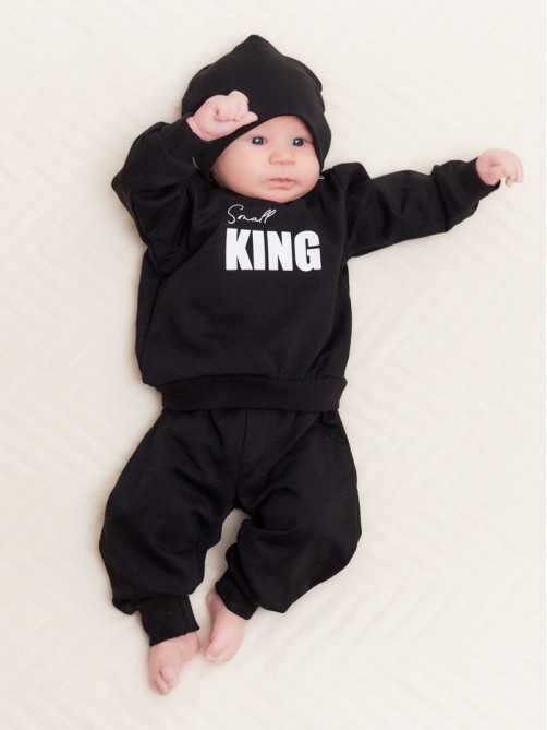 Комплект для мальчика, (джемпер, брюки, шапочка) «Крошка Я» Small King, рост 74-80, чёрный