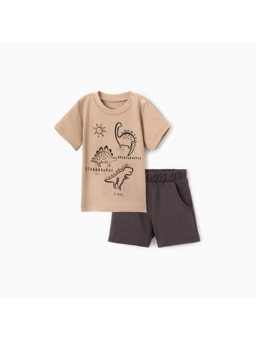 Костюм детский (футболка, шорты) «Крошка Я» Dino, рост 68-74 см, бежевый, серый