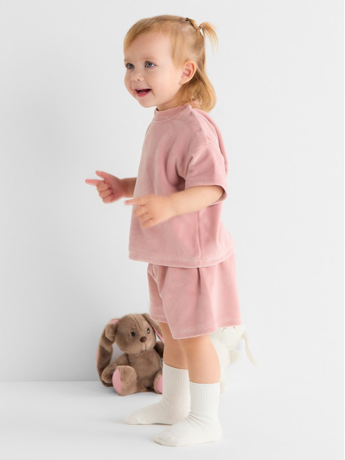 Костюм для девочки (шорты, футболка) «Крошка Я» Plushy, рост 80-86 см, розовый