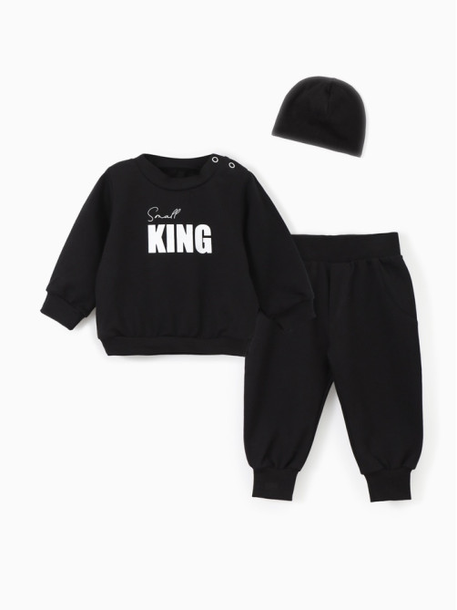 Комплект для мальчика, (джемпер, брюки, шапочка) «Крошка Я» Small King, рост 74-80, чёрный