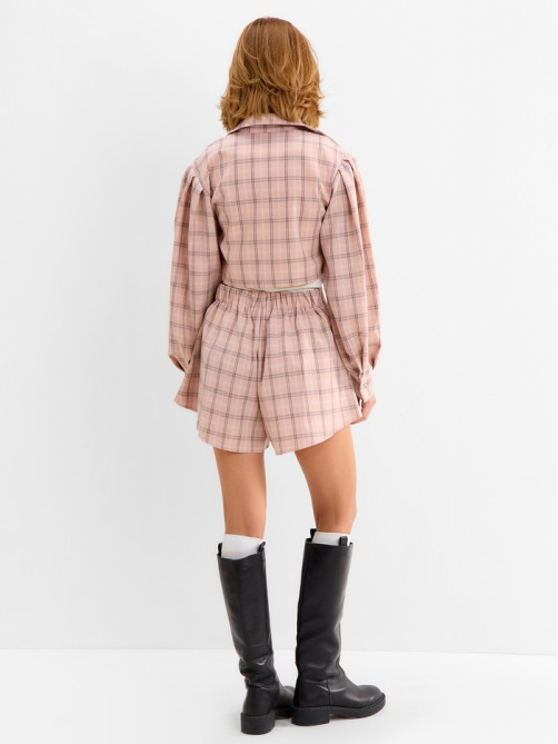 Костюм женский (блузка, шорты) MINAKU: Casual Collection, розовая клетка, размер 48