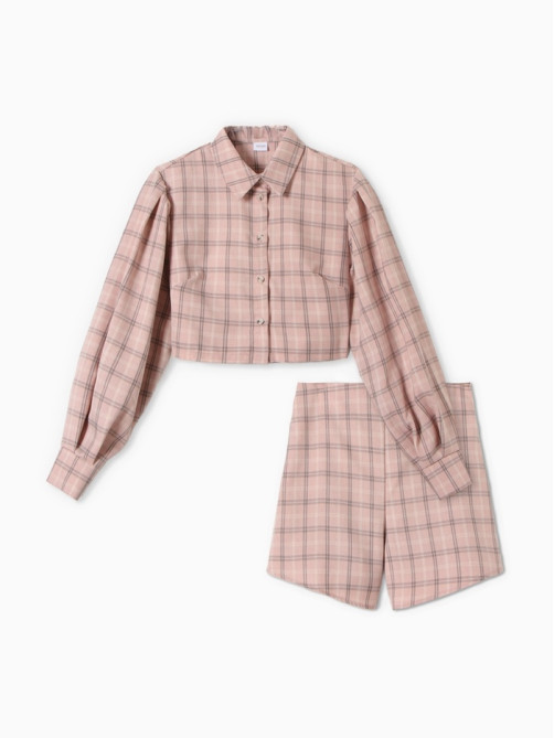 Костюм женский (блузка, шорты) MINAKU: Casual Collection, розовая клетка, размер 42