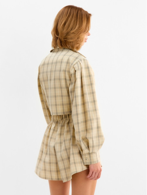 Костюм женский (блузка, шорты) MINAKU: Casual Collection, бежевая клетка, размер 48