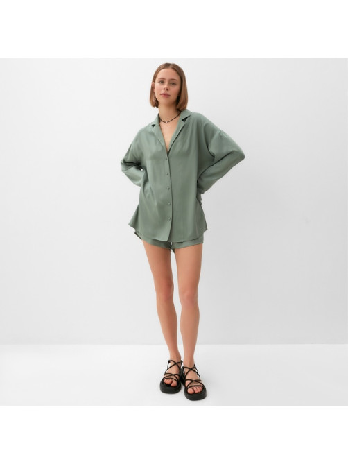 Костюм женский (рубашка, шорты) MINAKU: Casual Collection, оливковый, размер 48