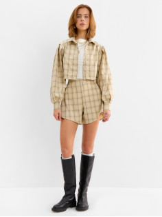 Костюм женский (блузка, шорты) MINAKU: Casual Collection, бежевая клетка, размер 46