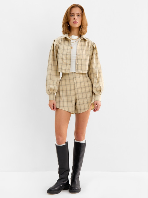 Костюм женский (блузка, шорты) MINAKU: Casual Collection, бежевая клетка, размер 46