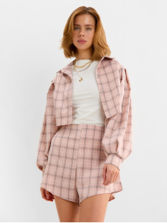 Костюм женский (блузка, шорты) MINAKU: Casual Collection, розовая клетка, размер 42