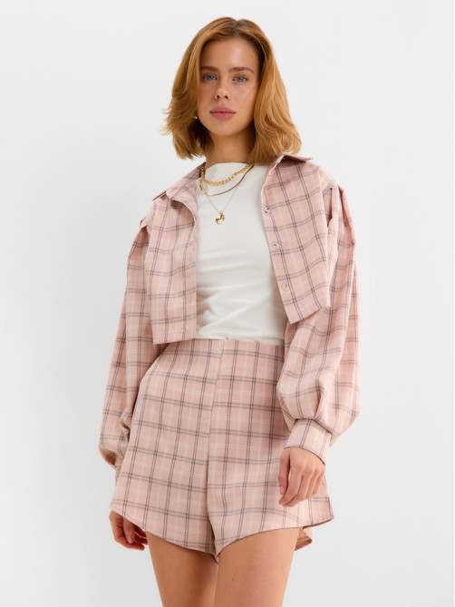 Костюм женский (блузка, шорты) MINAKU: Casual Collection, розовая клетка, размер 42