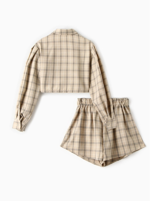 Костюм женский (блузка, шорты) MINAKU: Casual Collection, бежевая клетка, размер 48