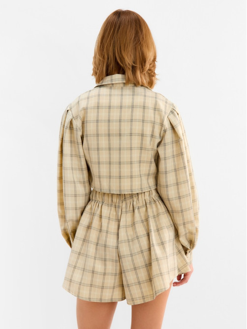Костюм женский (блузка, шорты) MINAKU: Casual Collection, бежевая клетка, размер 48