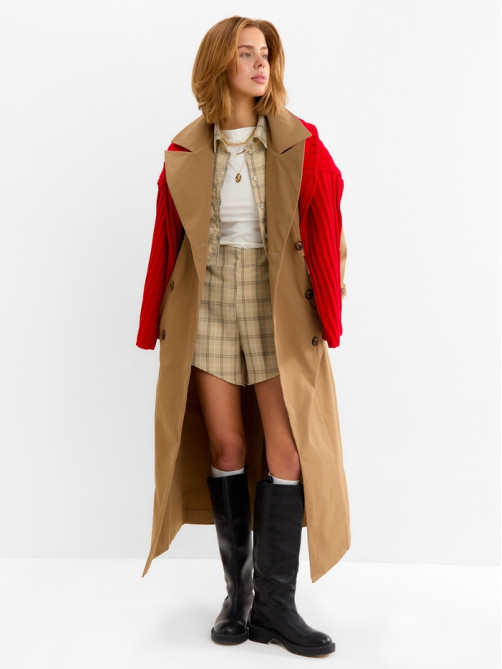 Костюм женский (блузка, шорты) MINAKU: Casual Collection, бежевая клетка, размер 46