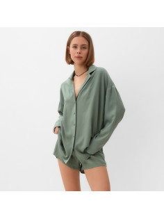Костюм женский (рубашка, шорты) MINAKU: Casual Collection, оливковый, размер 48
