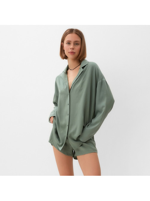 Костюм женский (рубашка, шорты) MINAKU: Casual Collection, оливковый, размер 48