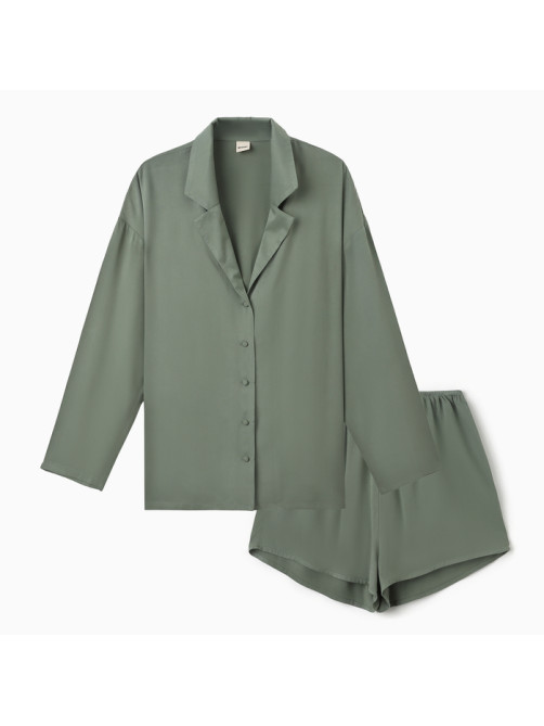Костюм женский (рубашка, шорты) MINAKU: Casual Collection, оливковый, размер 48