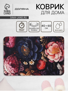 Коврик для дома Доляна Black Flowers, влаговпитывающий, 40×60 см