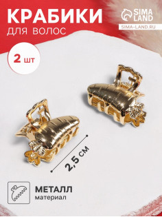 Крабики для волос QF «Авиталь», набор 2 шт., морковка, 2.5 см, золотистый