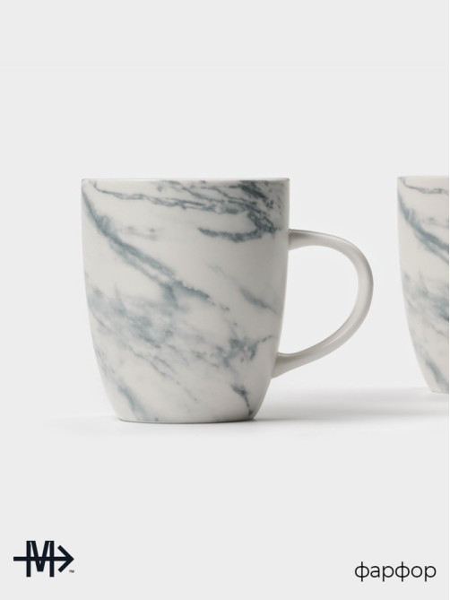 Кружки Magistro Real Marble, 400 мл, набор 2 шт., фарфор, белые