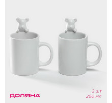 Кружки Доляна «Мишка Отто», 290 мл, 11.5×8×13.5 см, набор 2 шт., доломит, белые