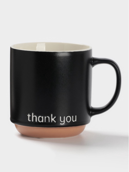 Кружка Доляна Thank you, фарфор, 420 мл, 12×9×10 см, фарфор, чёрная