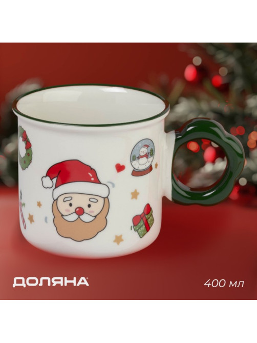 Кружка новогодняя Доляна «Веселый дедушка», 400 мл, 14.5×10×9 см, белая