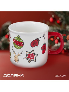 Новогодняя кружка Доляна Sweet Treats, 360 мл, 12.8×9.5×9 см, керамика, белая