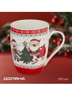 Кружка Доляна «Новогодний подарок», 370 мл, 12×8.5×10.5 см, фарфор, белая