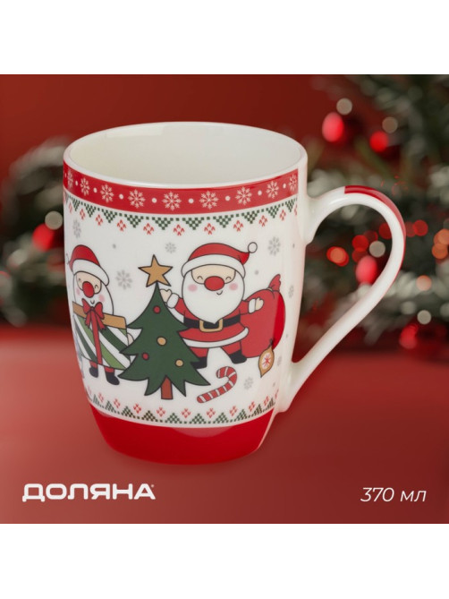 Кружка Доляна «Новогодний подарок», 370 мл, 12×8.5×10.5 см, фарфор, белая
