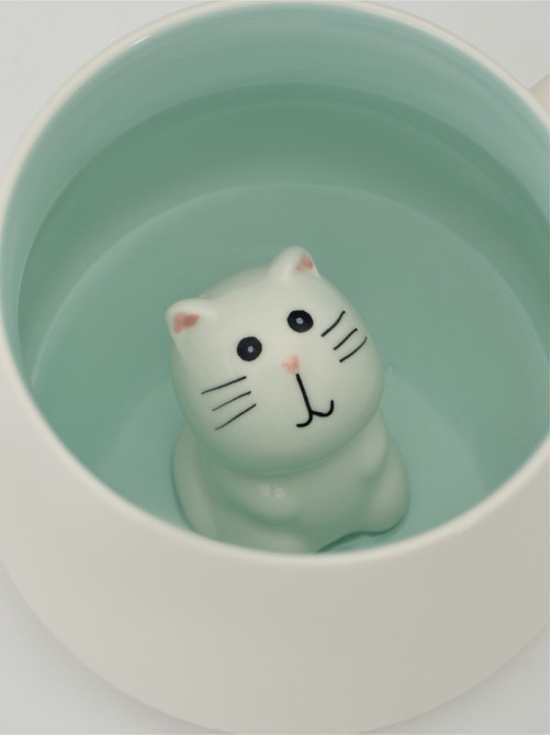 Кружка Доляна «Котик», 360 мл, керамика, белая, бирюзовая