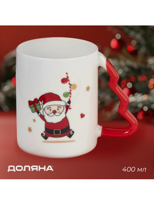 Кружка новогодняя Доляна «Веселый дедушка», 400 мл, для чая, 12.5×8.5×10.7 см
