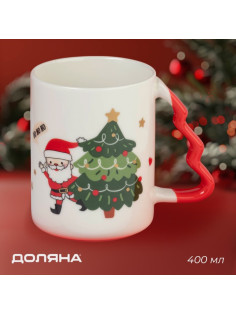 Кружка новогодняя Доляна «Веселый дедушка», 400 мл, 12.5×8.5×10.7 см, белая