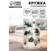 Кружка новогодняя стеклянная «Шишки», 350 мл