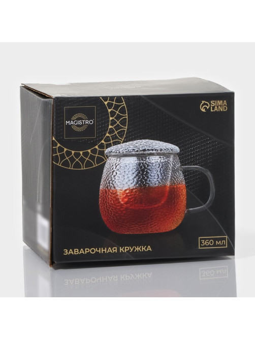 Кружка для заваривания Magistro «Сара» с крышкой, 360 мл, 12×9×10.1 см, стекло, прозрачная