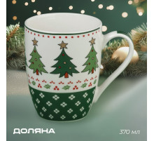 Кружка Доляна «Новогодняя ёлочка», 370 мл, 12×8.5×10.3 см, фарфор, белая