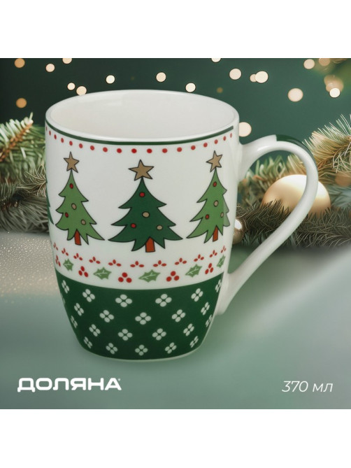 Кружка Доляна «Новогодняя ёлочка», 370 мл, 12×8.5×10.3 см, фарфор, белая