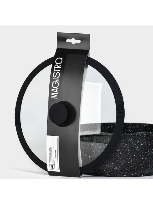 Крышка Magistro, d=26 см, со сливом, с силиконовым ободком и ручкой, жаропрочное стекло