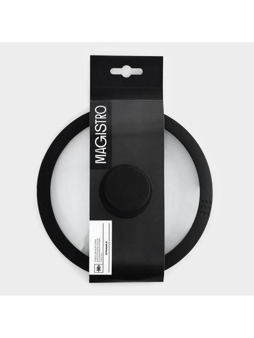 Крышка Magistro, d=18 см, со сливом, с силиконовым ободком и ручкой, жаропрочное стекло