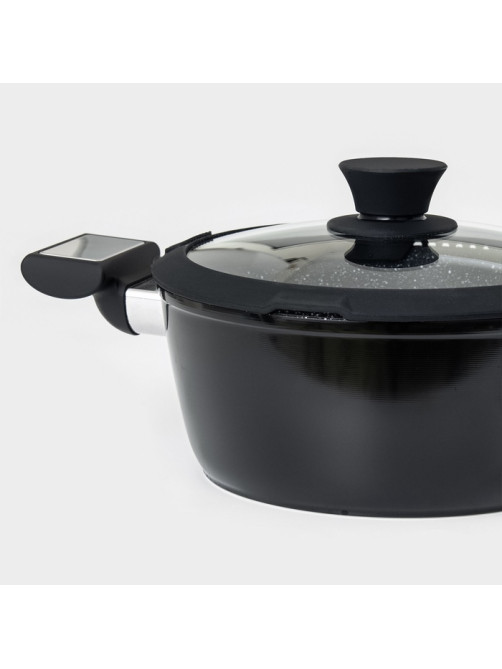 Крышка Magistro, d=20 см, со сливом, с силиконовым ободком и ручкой, жаропрочное стекло
