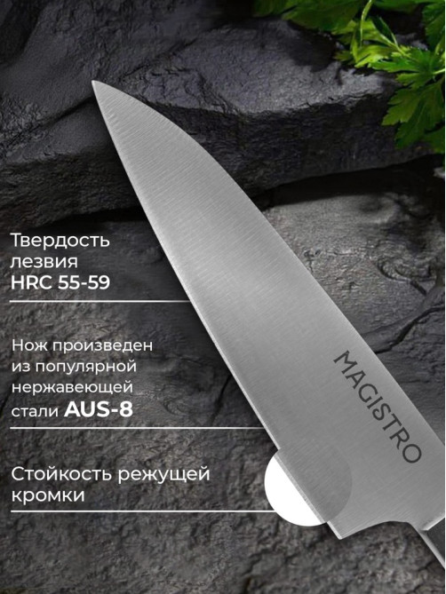 Нож кухонный овощной Magistro Hinshitsu, нержавеющая сталь, лезвие 10.6 см, длина 24 см, чёрный