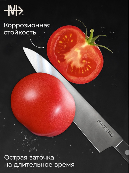 Нож кухонный универсальный Magistro Hinshitsu, нержавеющая сталь, лезвие 15.7 см, длина 29 см, чёрный