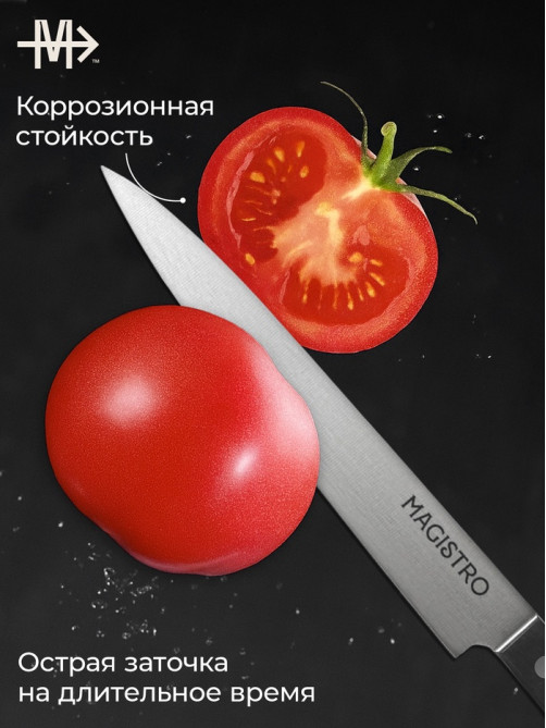 Нож кухонный разделочный Magistro Hinshitsu, нержавеющая сталь, лезвие 20.3 см, длина 34.7 см, чёрный