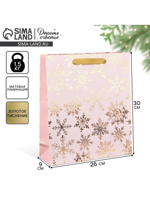 Пакет подарочный новогодний ламинированный «Вьюга», тиснение, M 30×26×9 см